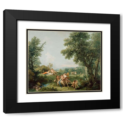 Landscape with the Education of Bacchus Black Modern Wood Framed Art Print with Double Matting by Zuccarelli, Francesco