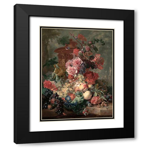 Fruit Piece Black Modern Wood Framed Art Print with Double Matting by Van Huysum, Jan