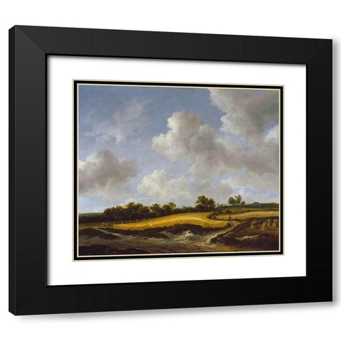 Landscape with a Wheatfield Black Modern Wood Framed Art Print with Double Matting by Van Ruisdael, Jacob