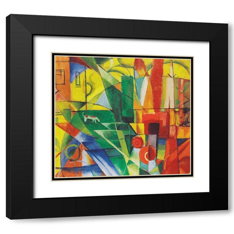 Landscape with House, Dog and Cattle, 1914 Black Modern Wood Framed Art Print with Double Matting by Marc, Franz