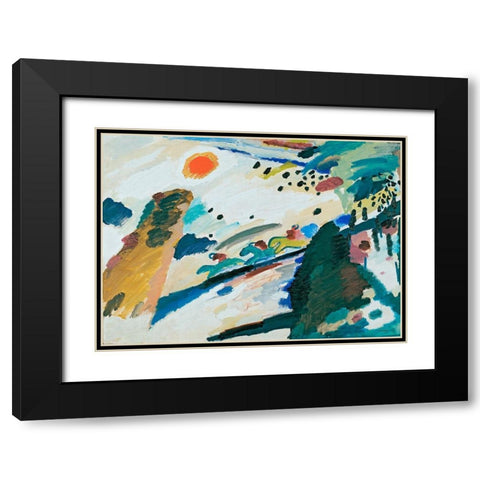 Romantic Landscape, 1911 Black Modern Wood Framed Art Print with Double Matting by Kandinsky, Wassily