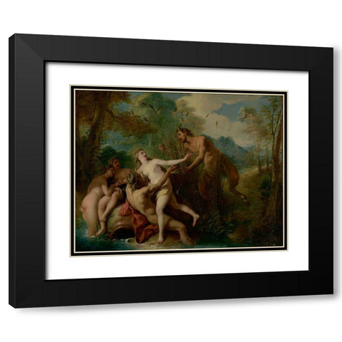 Pan and Syrinx Black Modern Wood Framed Art Print with Double Matting by de Troy, Jean-Francois