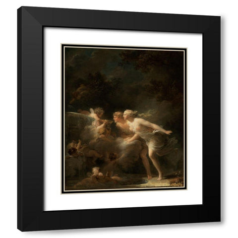 The Fountain of Love Black Modern Wood Framed Art Print with Double Matting by Fragonard, Jean-Honore