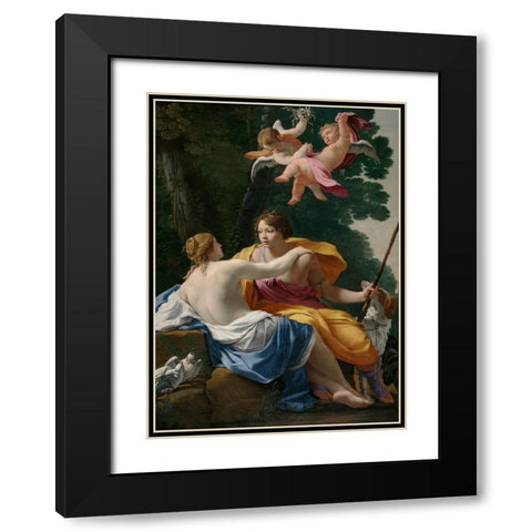 Venus and Adonis Black Modern Wood Framed Art Print with Double Matting by Vouet, Simon