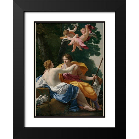 Venus and Adonis Black Modern Wood Framed Art Print with Double Matting by Vouet, Simon