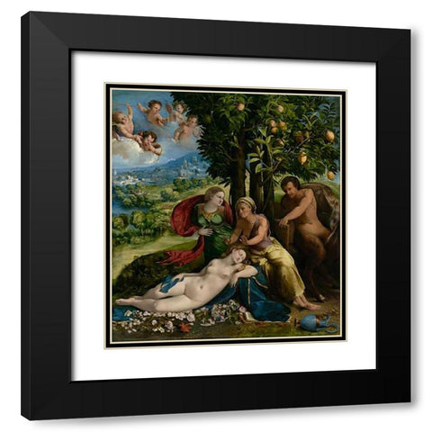 Mythological Scene Black Modern Wood Framed Art Print with Double Matting by Dossi, Dosso