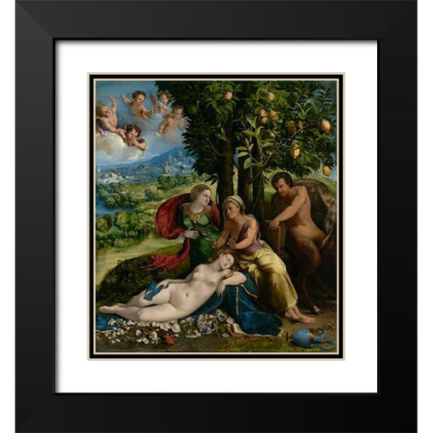 Mythological Scene Black Modern Wood Framed Art Print with Double Matting by Dossi, Dosso