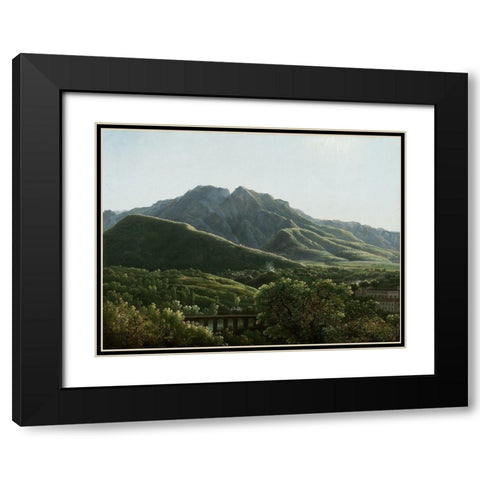 View of the Bridge and Part of the Town of Cava, Kingdom of Naples Black Modern Wood Framed Art Print with Double Matting by Bidauld, Jean-Joseph-Xavier