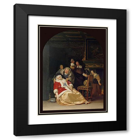 The Doctors Visit Black Modern Wood Framed Art Print with Double Matting by Van Mieris, Frans
