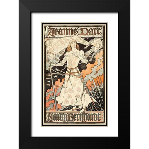 Jeanne dArc-Sarah Bernhardt Black Modern Wood Framed Art Print with Double Matting by Grasset, Grasset