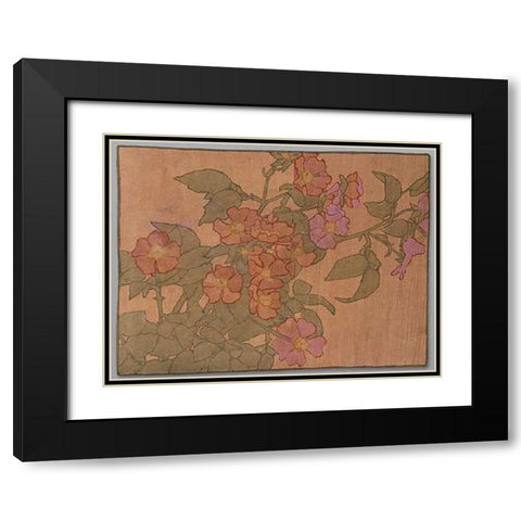 Pink Roses on Terracotta Color Ground Black Modern Wood Framed Art Print with Double Matting by Overbeck, Hannah Borger