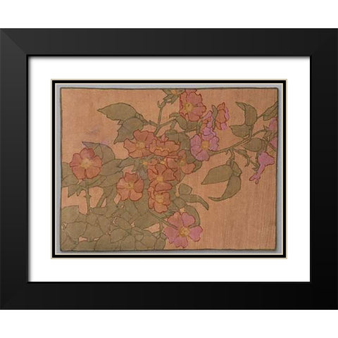 Pink Roses on Terracotta Color Ground Black Modern Wood Framed Art Print with Double Matting by Overbeck, Hannah Borger