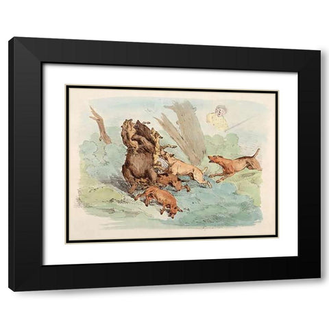 Hunting Dogs Attacking A Bear, 1817 Black Modern Wood Framed Art Print with Double Matting by Alken, Henry Thomas