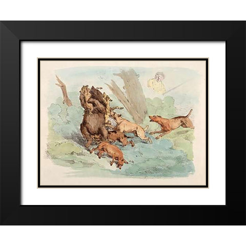 Hunting Dogs Attacking A Bear, 1817 Black Modern Wood Framed Art Print with Double Matting by Alken, Henry Thomas