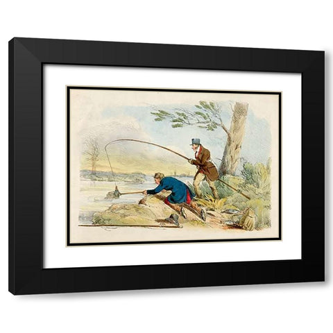 Fishing, 1817 Black Modern Wood Framed Art Print with Double Matting by Alken, Henry Thomas