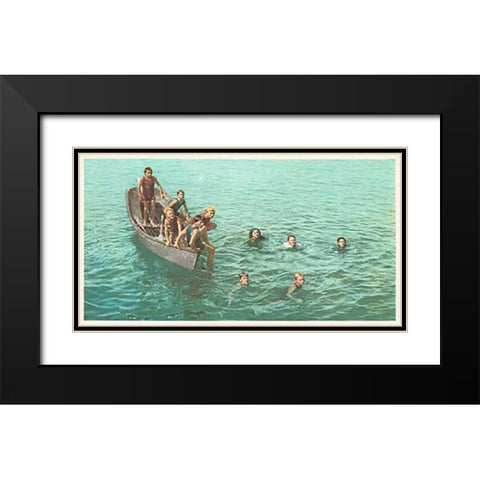 Diving For Coins, Santa Catalina, Calif., 1898 Black Modern Wood Framed Art Print with Double Matting by Detroit Publishing Co.