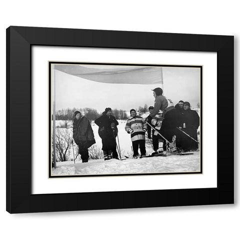 Finish Of Downhill Ski Race - Hanover, New Hampshire, 1936 Black Modern Wood Framed Art Print with Double Matting by Rothstein, Arthur
