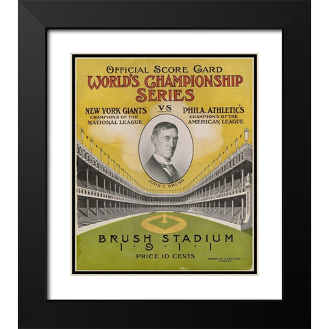 Offical Score Card Worlds Championship Series - New York Giants vs Philadelphia Athletics, 1880 Black Modern Wood Framed Art Print with Double Matting by Stevens,
