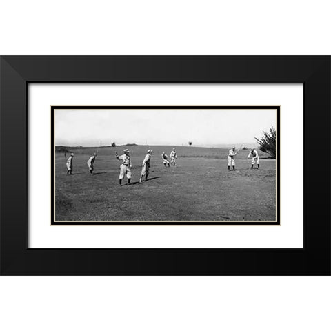 Eight Boys With A Ball And Four Bats, Playing Four Old Cat Black Modern Wood Framed Art Print with Double Matting by A.G. Spalding Baseball Collection
