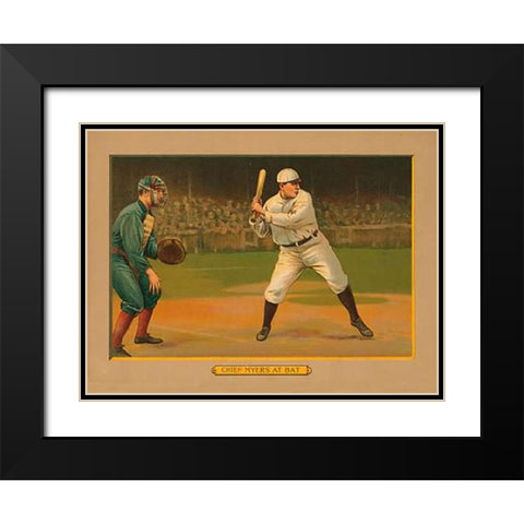 Chief Myers at Bat, Baseball Card, 1911 Black Modern Wood Framed Art Print with Double Matting by American Tobacco Company