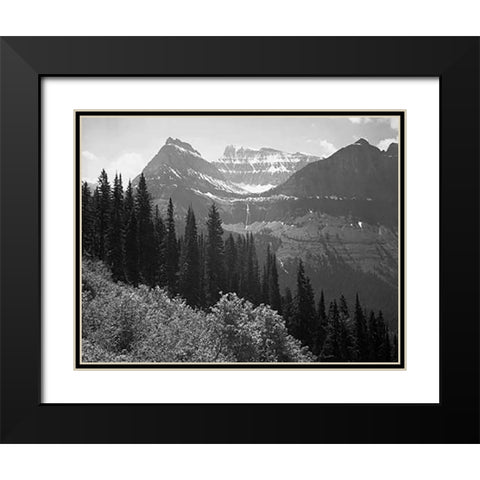 Trees, Bushes and Mountains, Glacier National Park, Montana - National Parks and Monuments, 1941 Black Modern Wood Framed Art Print with Double Matting by Adams, Ansel