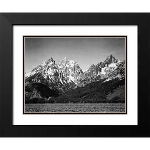 Grassy valley and snow covered peaks, Grand Teton National Park, Wyoming, 1941 Black Modern Wood Framed Art Print with Double Matting by Adams, Ansel