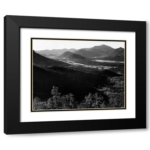 Valley surrounded by mountains, in Rocky Mountain National Park, Colorado, ca. 1941-1942 Black Modern Wood Framed Art Print with Double Matting by Adams, Ansel