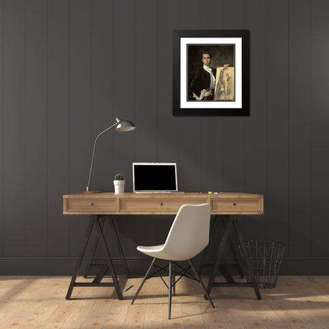 Custom Crop - Portrait of The Artist Holding a Life Study Black Modern Wood Framed Art Print with Double Matting by Melendez, Luis Egidio