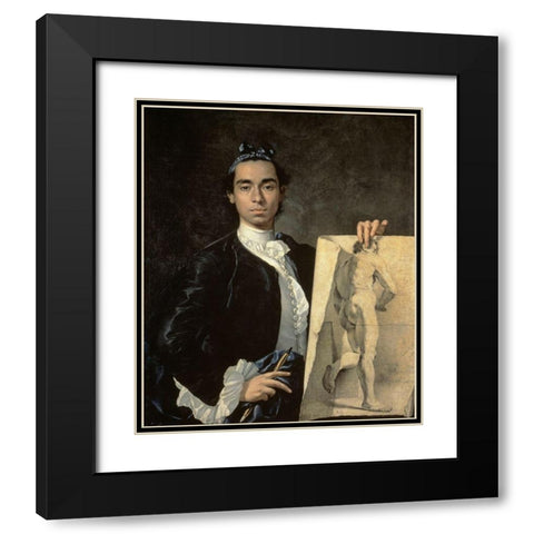 Custom Crop - Portrait of The Artist Holding a Life Study Black Modern Wood Framed Art Print with Double Matting by Melendez, Luis Egidio