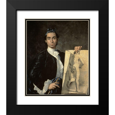 Custom Crop - Portrait of The Artist Holding a Life Study Black Modern Wood Framed Art Print with Double Matting by Melendez, Luis Egidio