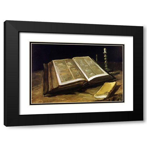 Custom Crop - The Bible: Still Life Black Modern Wood Framed Art Print with Double Matting by Van Gogh, Vincent