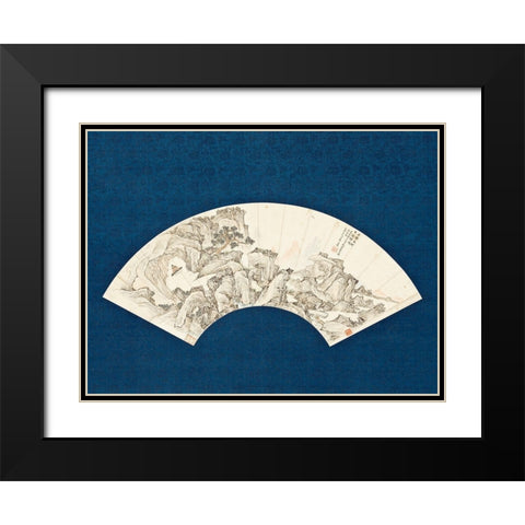 Landscape with Scholar Playing a Lute (Qin) Black Modern Wood Framed Art Print with Double Matting by Painter, Unknown 19th Century Chinese