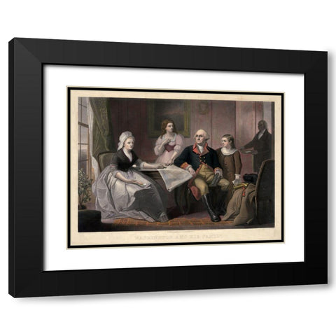 Washington and His Family Black Modern Wood Framed Art Print with Double Matting by Sartain, William