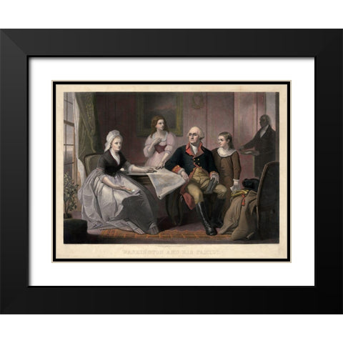 Washington and His Family Black Modern Wood Framed Art Print with Double Matting by Sartain, William