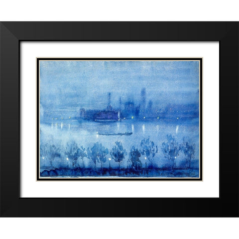 Blue Night, London Black Modern Wood Framed Art Print with Double Matting by Pennell, Joseph