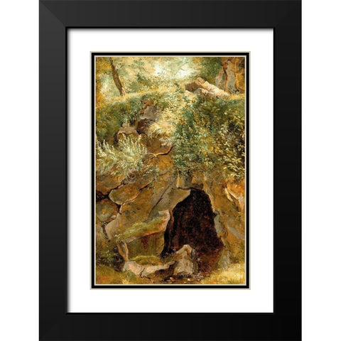 The Cave Black Modern Wood Framed Art Print with Double Matting by Rousseau, Pierre Etienne Theodore