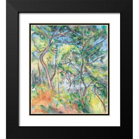 Sous-Bois Black Modern Wood Framed Art Print with Double Matting by Cezanne, Paul