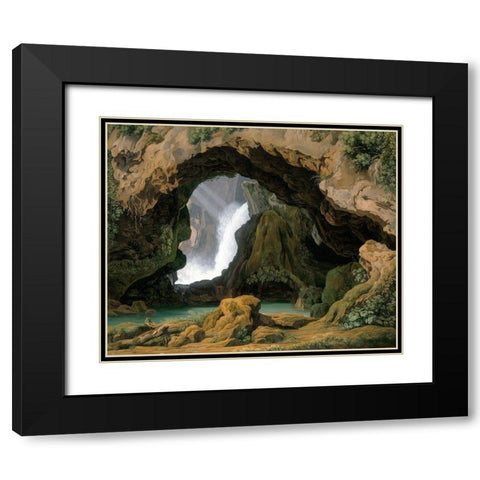 The Grotto of Neptune in Tivoli Black Modern Wood Framed Art Print with Double Matting by Rohden, Johann Martin von