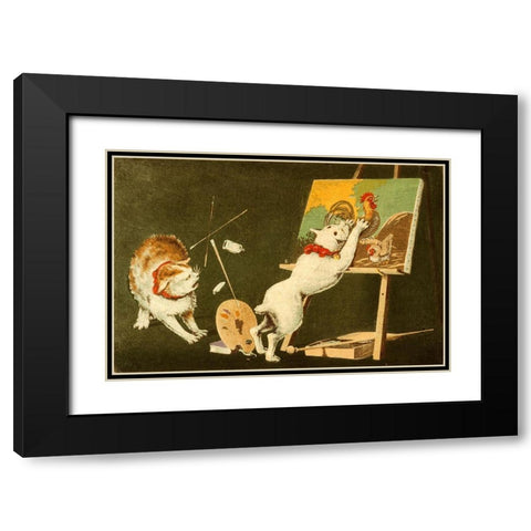 Canvas and Cats Black Modern Wood Framed Art Print with Double Matting by Kiyochika, Kobayashi