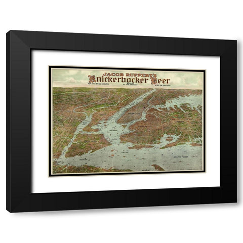 Panoramic view of New York City and vicinity, 1912 Black Modern Wood Framed Art Print with Double Matting by Knickerbocker Beer,