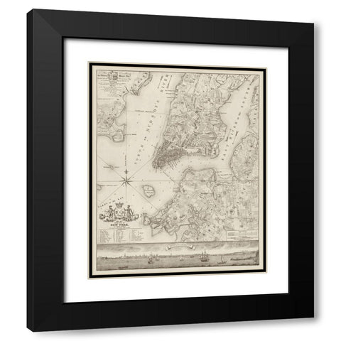 Plan of the City of New York, copied from the Ratzer Map. Surveyed in the Years 1766-1767. Black Modern Wood Framed Art Print with Double Matting by New York Common Council,