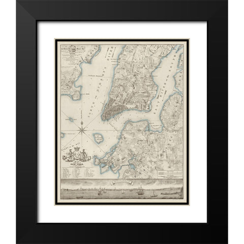 Plan of the City of New York, copied from the Ratzer Map - Decorative Blue Shading Black Modern Wood Framed Art Print with Double Matting by New York Common Council,