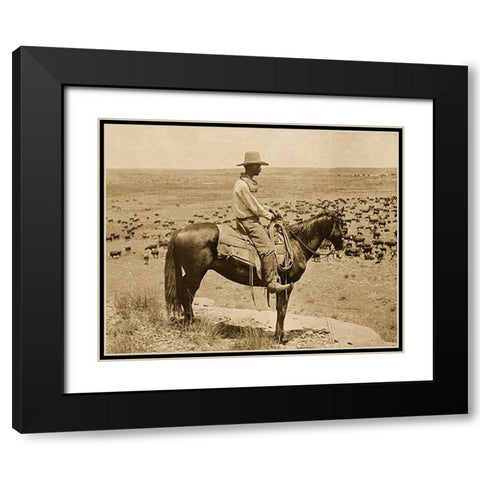 A Texas cowboy, 1907 - Sepia Black Modern Wood Framed Art Print with Double Matting by Smith, Erwin