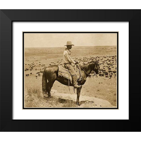 A Texas cowboy, 1907 - Sepia Black Modern Wood Framed Art Print with Double Matting by Smith, Erwin