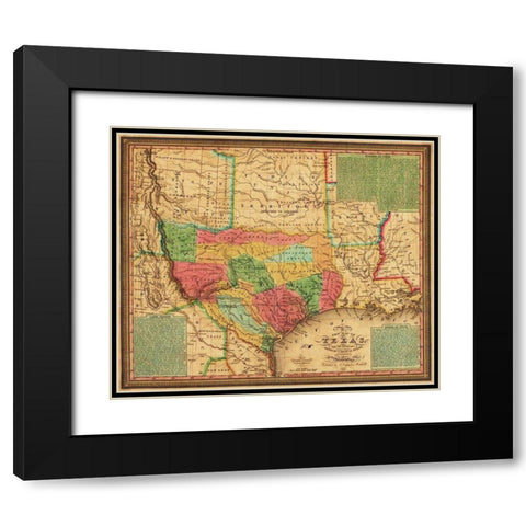 New map of Texas : with the contiguous American and Mexican states, 1835 Black Modern Wood Framed Art Print with Double Matting by Mitchell, S. Augustus