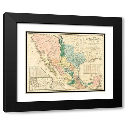 A map of the United States of Mexico : as organized and defined by the several acts of the Congress  Black Modern Wood Framed Art Print with Double Matting by Tanner, Henry Schenck