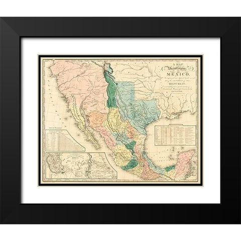 A map of the United States of Mexico : as organized and defined by the several acts of the Congress  Black Modern Wood Framed Art Print with Double Matting by Tanner, Henry Schenck