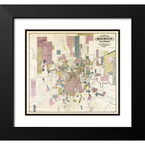 City of Houston and environs, 1895 Black Modern Wood Framed Art Print with Double Matting by Whitty and Stott,