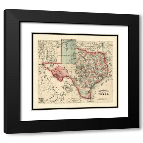 Schonbergs map of Texas, 1866 Black Modern Wood Framed Art Print with Double Matting by Schonberg and Co.,
