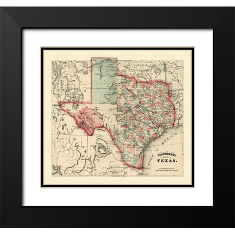 Schonbergs map of Texas, 1866 Black Modern Wood Framed Art Print with Double Matting by Schonberg and Co.,